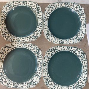 Vintage Harker Pottery Floral Band Teal Green Bread Butter Plate Pate sur Pate 5